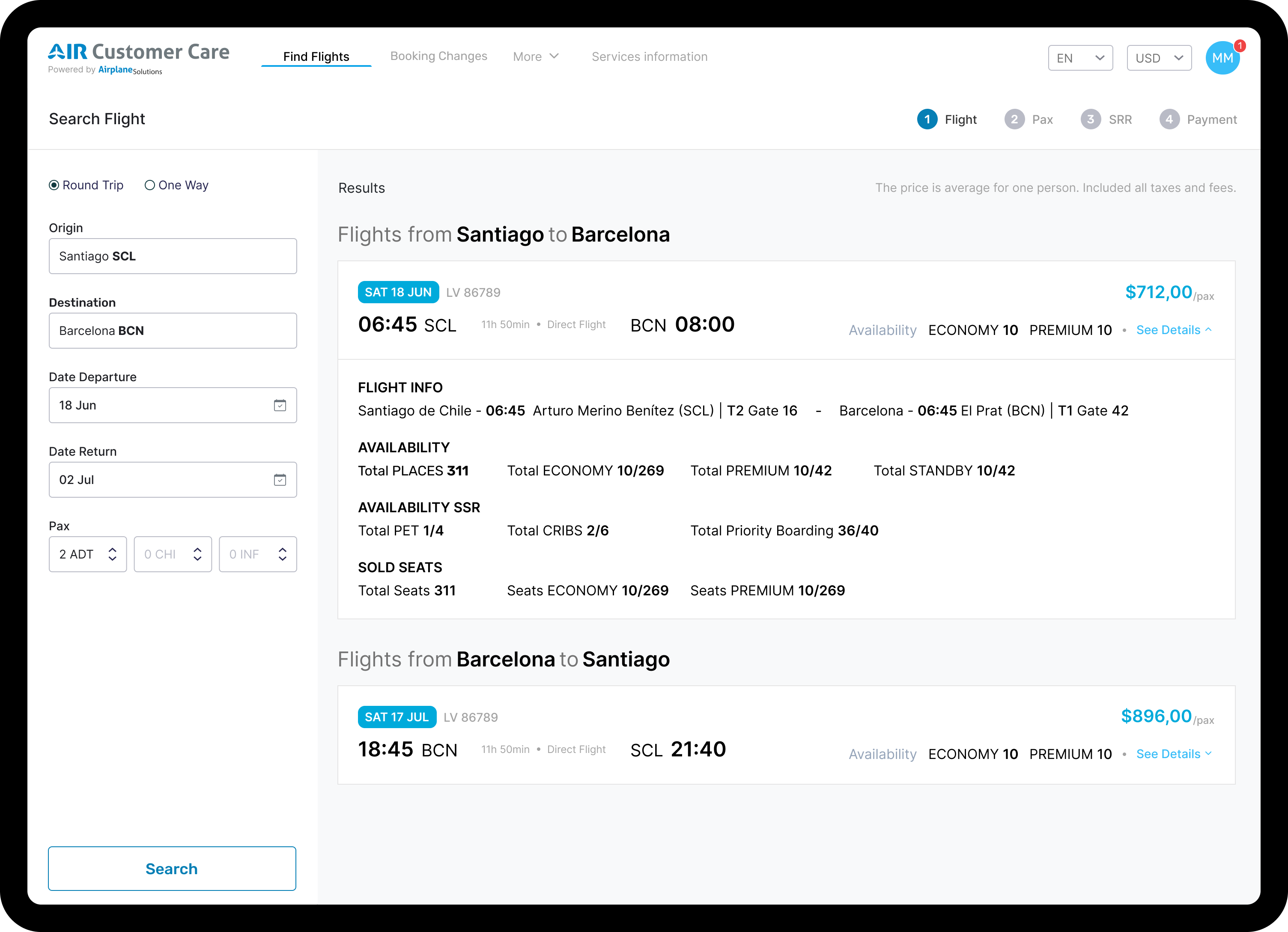 Air Pricing Platform Interface