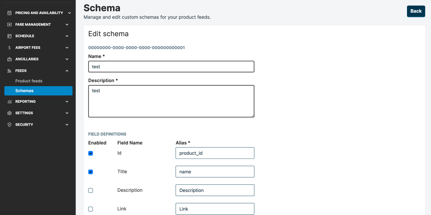 Avianca product feed manager interface.