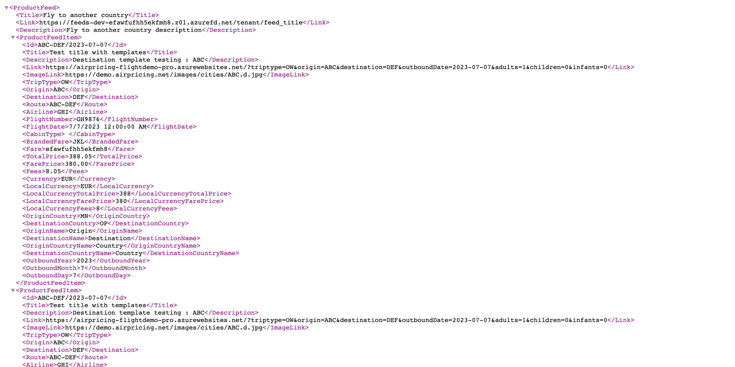 Avianca product feed manager interface.