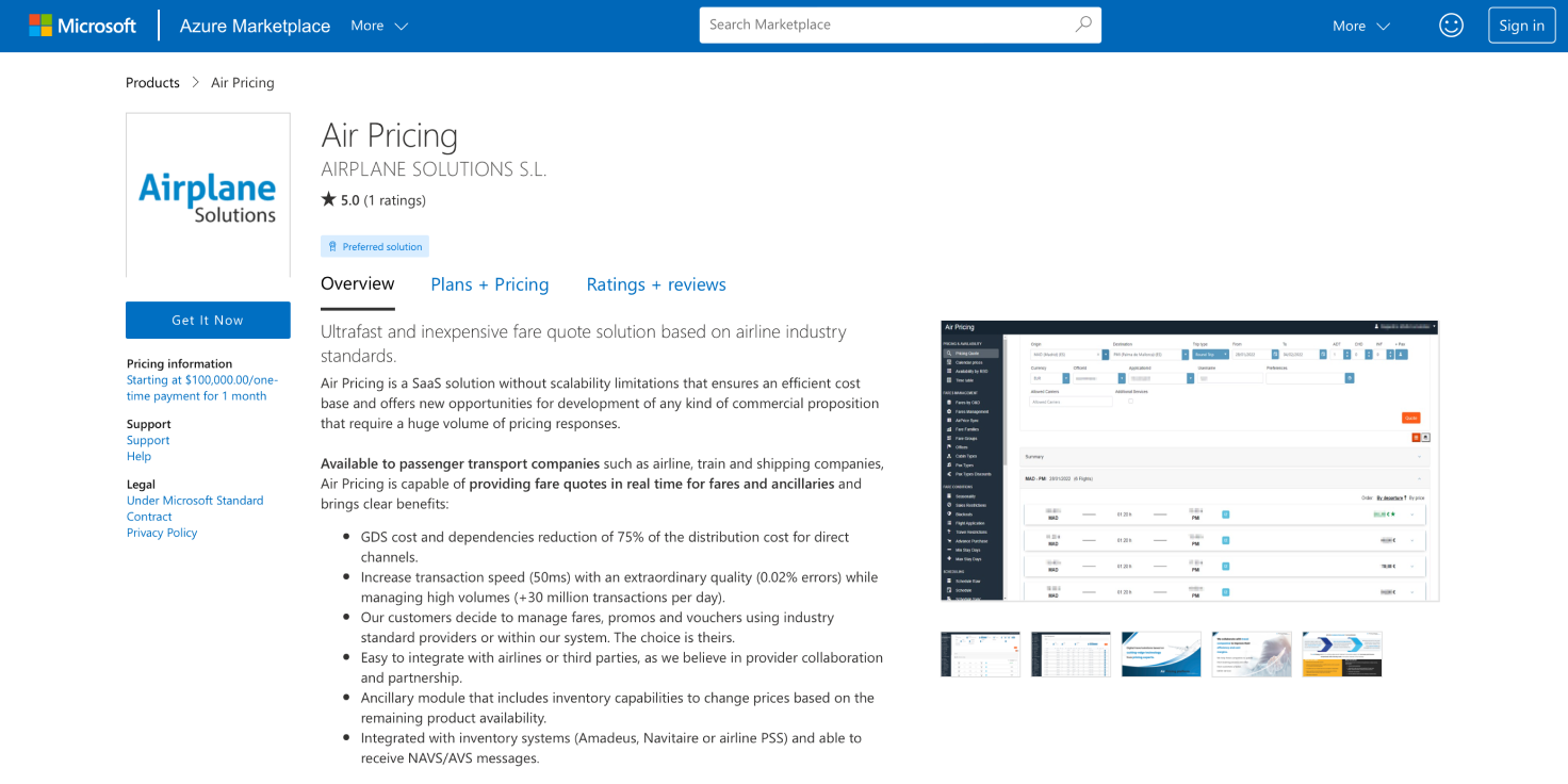 Air Pricing now available in the Microsoft Azure Marketplace